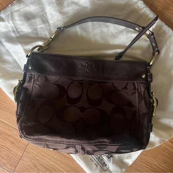 COACH Chocolate Brown Monogram Shoulder Bag - Picture 8 of 13